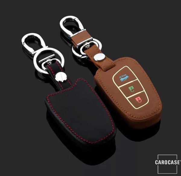Coque de clé de Voiture en cuir compatible avec Hyundai clés inkl. Karabiner (LEK2-D4)