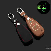 Leder Schlüssel Cover passend für Ford Schlüssel  LEUCHTEND! LEK2-F4