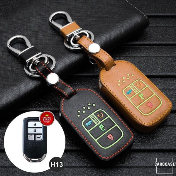 Coque de clé de Voiture en cuir compatible avec Honda clés inkl. Karabiner (LEK2-H13)