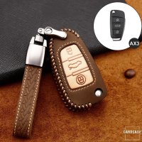 Premium Leder Cover passend für Audi Autoschlüssel inkl. Lederband und Karabiner  LEK31-AX3