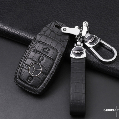 Leather Car Keys Case Fob Cover Chain For Mercedes Benz Remote 3-Button new USA 