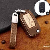Premium Leather key fob cover case fit for Volkswagen, Skoda, Seat V2 remote key