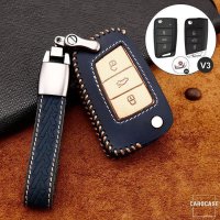 Premium Leder Cover passend für Volkswagen, Skoda, Seat Autoschlüssel inkl. Lederband und Karabiner  LEK31-V3