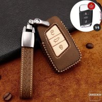 Coque de protection en cuir de première qualité pour voiture Volkswagen, Skoda, Seat clé télécommande V4