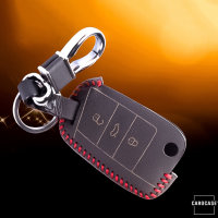 Leder Schlüssel Cover inkl. Karabinerhaken passend für Volkswagen, Audi, Skoda, Seat Schlüssel  LEK37-V3