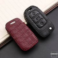Leather key fob cover case fit for Volkswagen, Skoda, Seat V4 remote key
