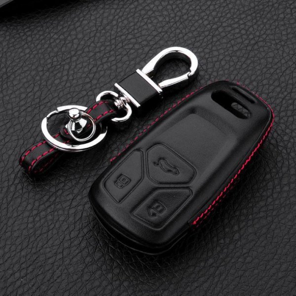 Leather key fob cover case fit for Audi AX6 remote key black