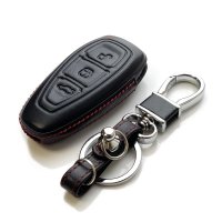 Leather key fob cover case fit for Ford F5 remote key black