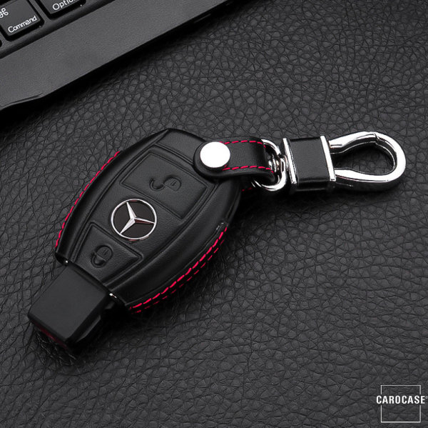 Leder Hartschalen Cover passend für Mercedes-Benz Schlüssel schwarz LEK48-M6