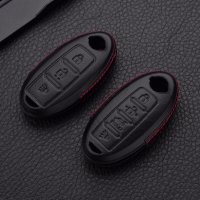 Leder Hartschalen Cover passend für Nissan Schlüssel schwarz LEK48-N7
