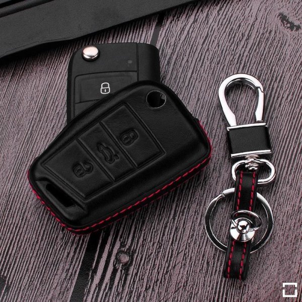 Leather key fob cover case fit for Volkswagen, Audi, Skoda, Seat V3, V3X  remote key black