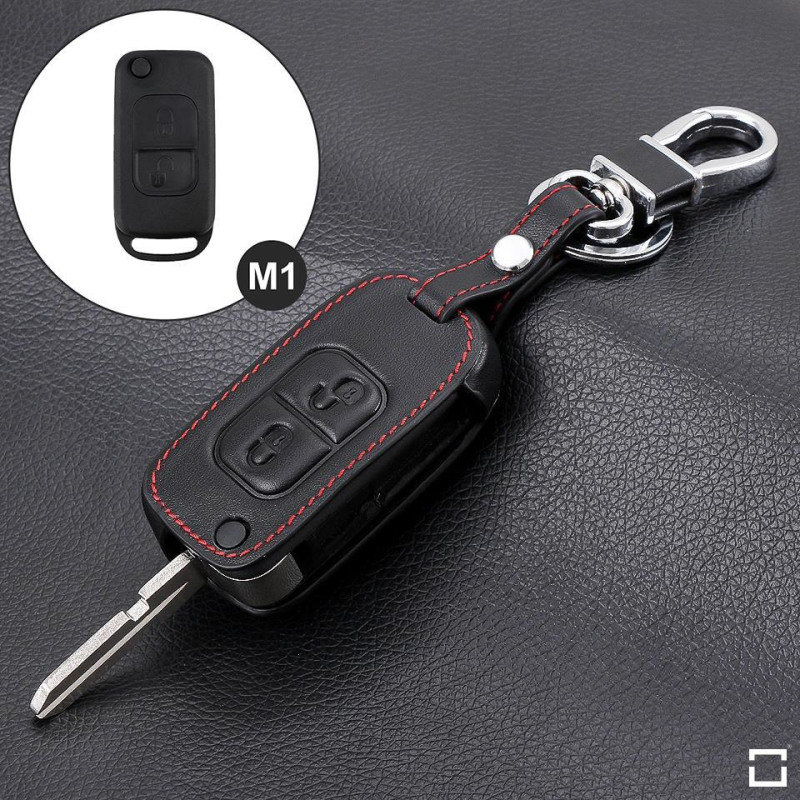 For Mercedes-Benz Key Case Car Key Holder Fob Cover Keychain 3 Buttons Leather 