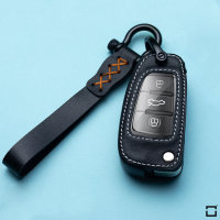 Leder Schlüssel Cover inkl. Lederband & Karabiner passend für Audi Schlüssel  LEK53-AX3