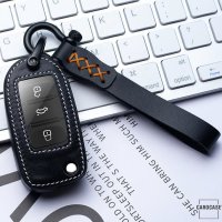 Coque de clé de voiture en cuir compatible avec Volkswagen, Skoda, Seat clés inkl. Karabiner + Lederband (LEK53-V2)