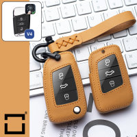 Leder Schlüssel Cover inkl. Lederband & Karabiner passend für Volkswagen, Skoda, Seat Schlüssel  LEK53-V4