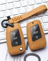 Leder Schlüssel Cover inkl. Lederband & Karabiner passend für Volkswagen Schlüssel  LEK53-V8X