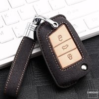 Premium Leder Schlüsselhülle / Schutzhülle (LEK59) passend für Volkswagen, Skoda, Seat Schlüssel inkl. Lederband