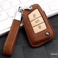 Premium Leder Schlüsselhülle / Schutzhülle (LEK59) passend für Volkswagen, Audi, Skoda, Seat Schlüssel inkl. Lederband