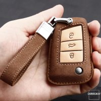 Premium Leder Schlüsselhülle / Schutzhülle (LEK59) passend für Volkswagen, Audi, Skoda, Seat Schlüssel inkl. Lederband