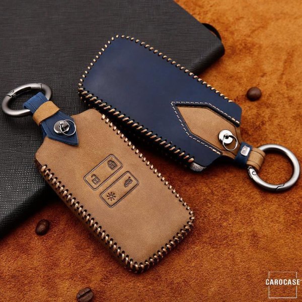 Premium Leder Cover passend für Renault Schlüssel + Anhänger LEK60