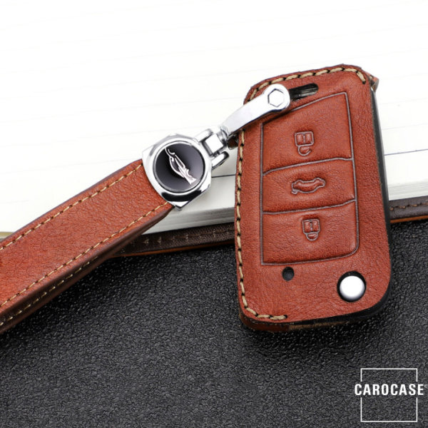 Premium Leather key fob cover case fit for Volkswagen, Skoda, Seat V3 remote key