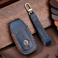 Premium leather key cover for Mercedes-Benz keys incl. keyring hook + leather keychain (LEK64-M9A)