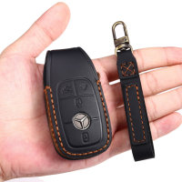 Coque de clé de voiture en cuir compatible avec Mercedes-Benz clés inkl. Karabiner + Lederband (LEK64-M9A)