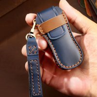 Premium leather key cover for Porsche keys incl. keyring hook + leather keychain (LEK64-PE2)