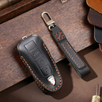 Premium leather key cover for Porsche keys incl. keyring hook + leather keychain (LEK64-PEX)