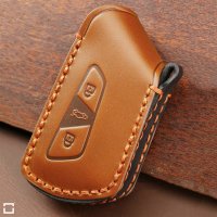 Premium leather key cover for Volkswagen, Skoda, Seat keys incl. keyring hook + leather keychain (LEK64-V11)