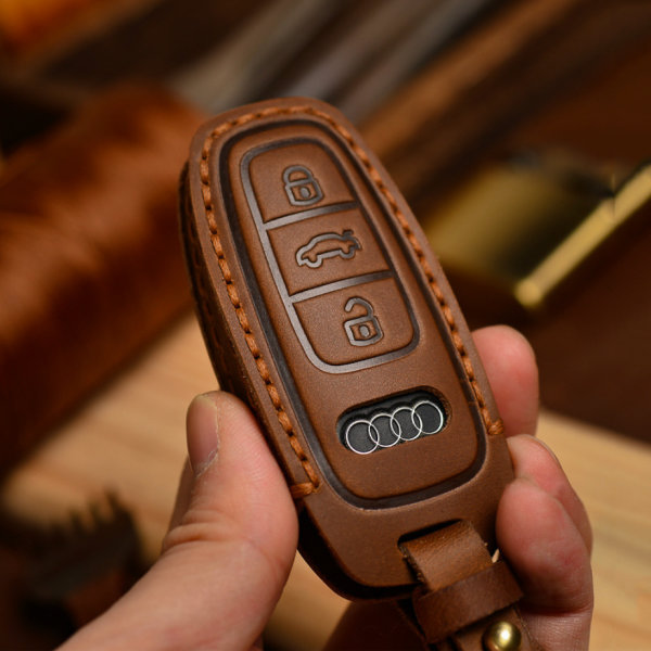 Premium leather key cover for Audi keys including keyring (LEK65-AX7)