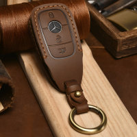 Premium leather key cover for Mercedes-Benz keys including keyring (LEK65-M9)