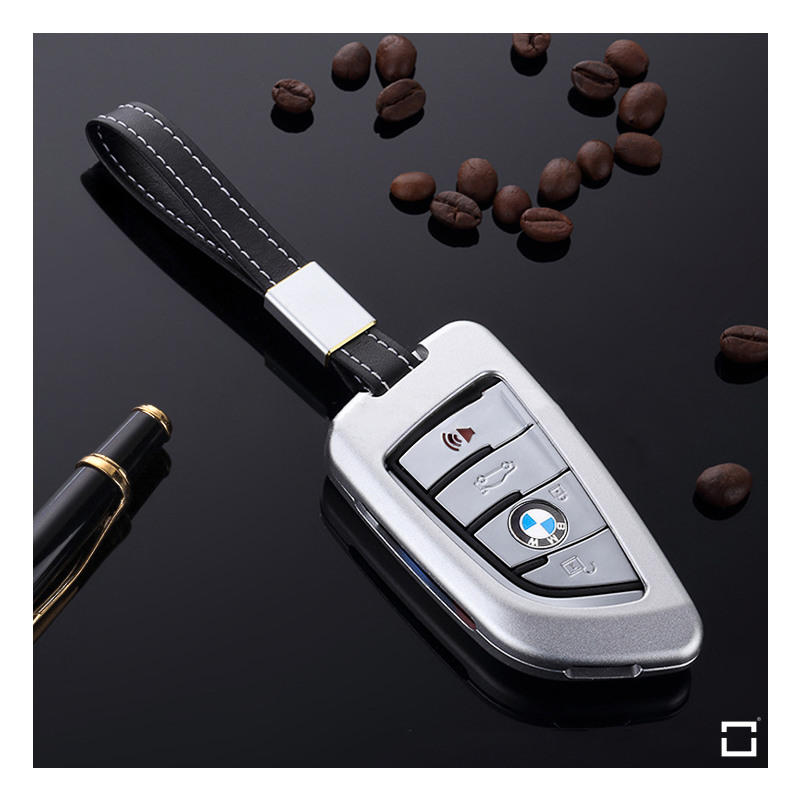 Auto Schlüssel Aluminium Metal Schutzhülle Etui+Leder Seil+Schlüsselbund Für BMW