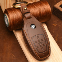 Premium leather key cover for Volkswagen keys including keyring (LEK65-V7X)