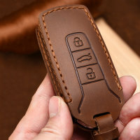 Premium leather key cover for Volkswagen keys including keyring (LEK65-V9X)