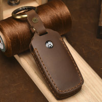 Premium leather key cover for Volkswagen keys including keyring (LEK65-V9X)