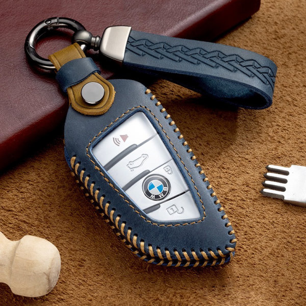 Premium leather key cover for BMW keys incl. keyring hook +