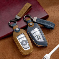 Premium leather key cover for BMW keys incl. keyring hook + leather keychain (LEK66-B7)