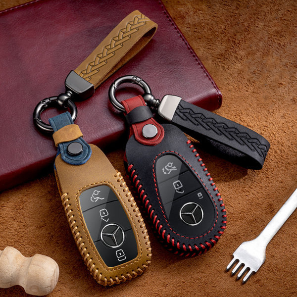 Leder Schlüssel Cover inkl. Lederband & Karabiner passend für Audi