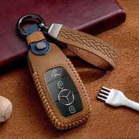Coque de clé de Voiture en cuir compatible avec Mercedes-Benz clés inkl. Karabiner + Lederband (LEK66-M9)