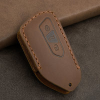 Coque de clé de Voiture en cuir compatible avec Volkswagen, Skoda, Seat clés inkl. Karabiner (LEK68-V11)