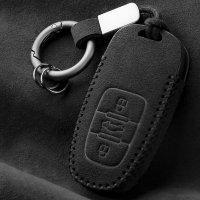 Coque de clé de voiture en cuir alcantara compatible avec Audi clés inkl. Karabiner + Schlüsselring (LEK69-AX4)