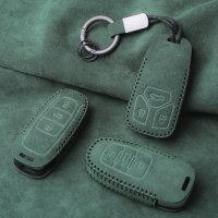 Coque de clé de voiture en cuir alcantara compatible avec Audi clés inkl. Karabiner + Schlüsselring (LEK69-AX4)