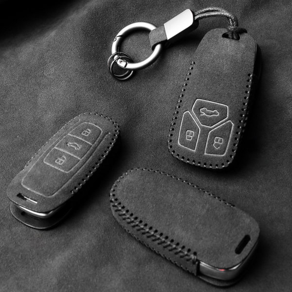 Alcantara Schlüsselhülle (LEK76) passend für Audi Schlüssel inkl.  Schlüsselanhänger - schwarz