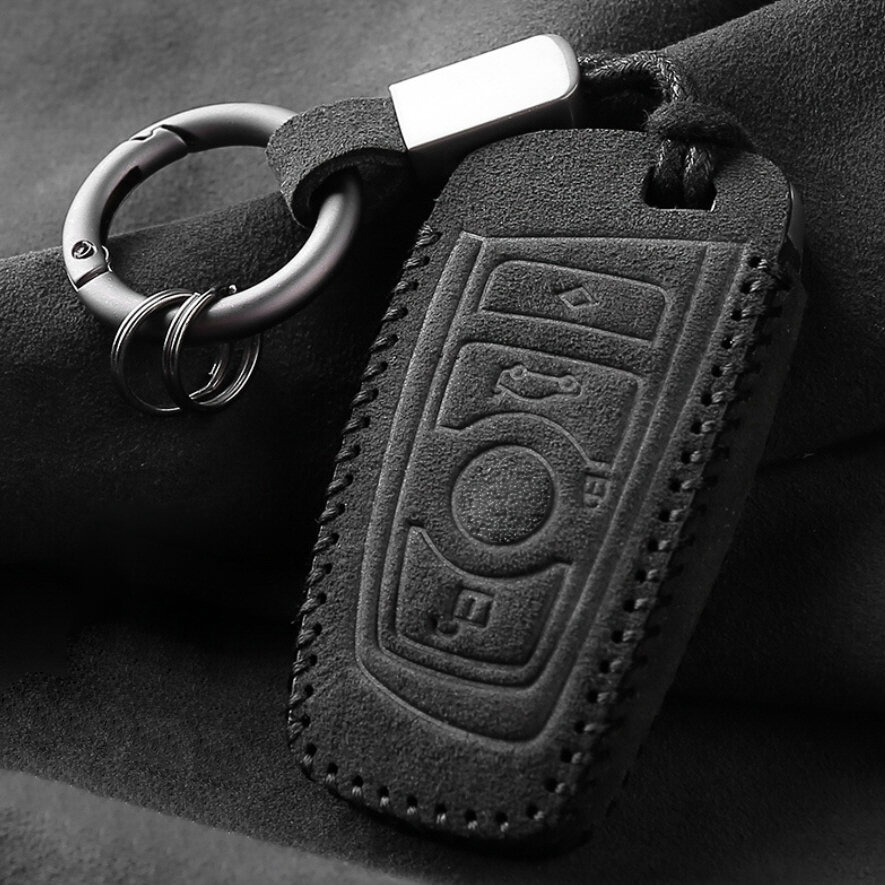 Alcantara Schlüsselhülle (LEK69) passend für BMW Schlüssel inkl. Karabiner + Schlüsselring Premium Schutzhülle Autoschlüssel Case