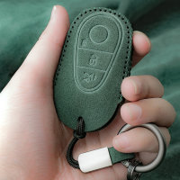 Coque de clé de voiture en cuir alcantara compatible avec Mercedes-Benz clés inkl. Karabiner + Schlüsselring (LEK69-M11)
