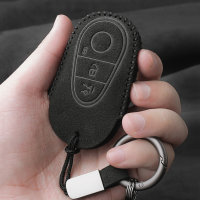 Coque de clé de voiture en cuir alcantara compatible avec Mercedes-Benz clés inkl. Karabiner + Schlüsselring (LEK69-M11)