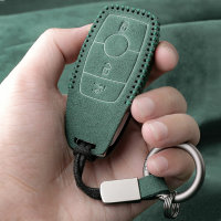 Coque de clé de voiture en cuir alcantara compatible avec Mercedes-Benz clés inkl. Karabiner + Schlüsselring (LEK69-M9)