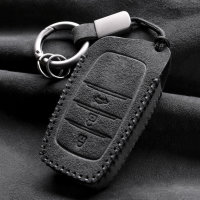 Coque de clé de voiture en cuir alcantara compatible avec Toyota clés inkl. Karabiner + Schlüsselring (LEK69-T4)