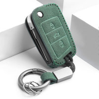 Coque de clé de voiture en cuir alcantara compatible avec Volkswagen, Skoda, Seat clés inkl. Karabiner + Schlüsselring (LEK69-V3)